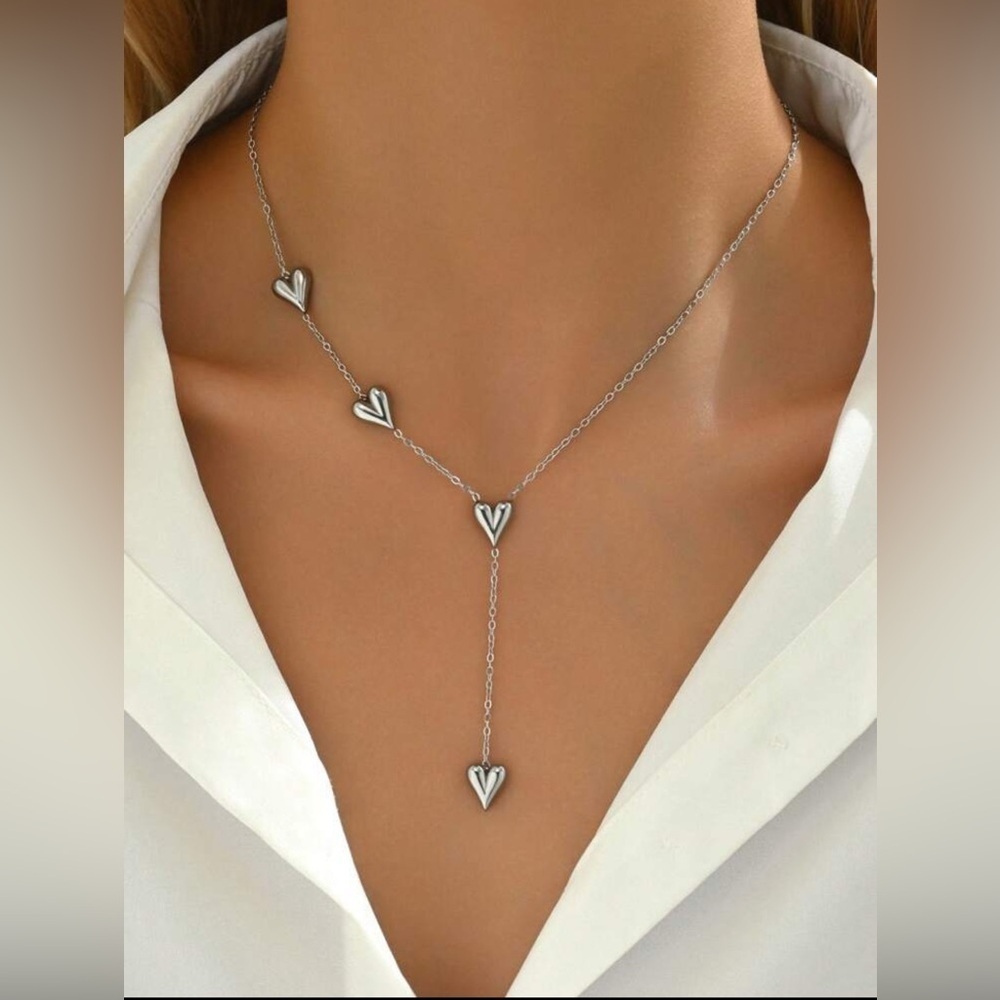 Silver Plated Stainless Steel Heart Y-Necklace | Tarnish Resistant